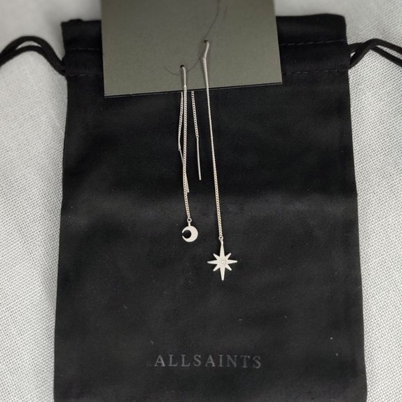 AllSaints Earrings Star Moon Threader earrings dangle Silver Celestial - Picture 4 of 11